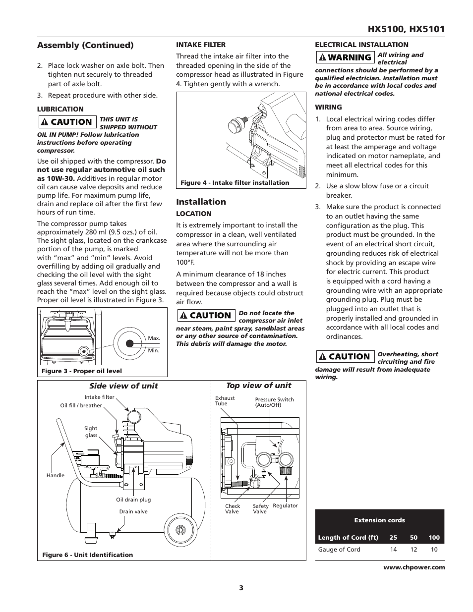 Assembly (continued), Installation | Campbell Hausfeld HX5101 User Manual | Page 3 / 24