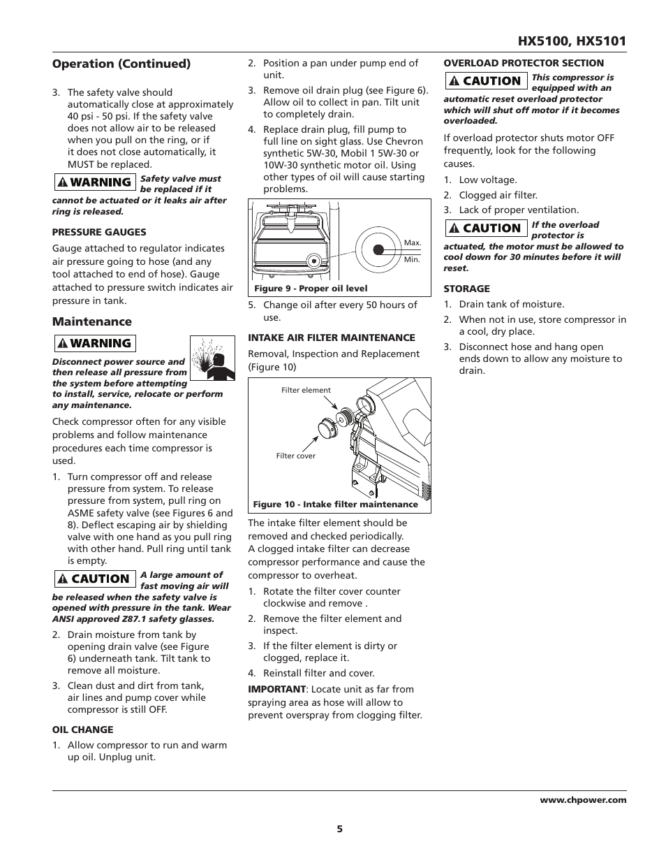 Operation (continued), Maintenance | Campbell Hausfeld HX5101 User Manual | Page 5 / 24