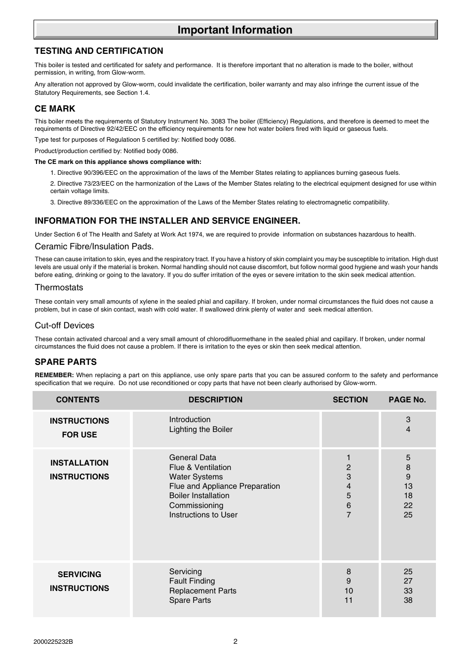 Important information | Glow-worm Ultimate 50FF User Manual | Page 2 / 40