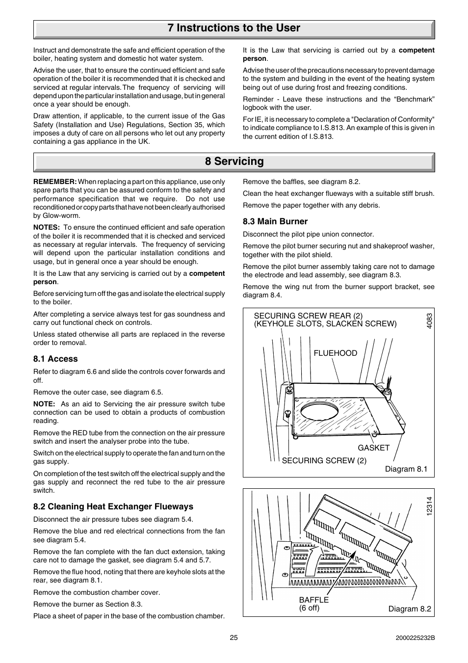 7 instructions to the user, 8 servicing | Glow-worm Ultimate 50FF User Manual | Page 25 / 40