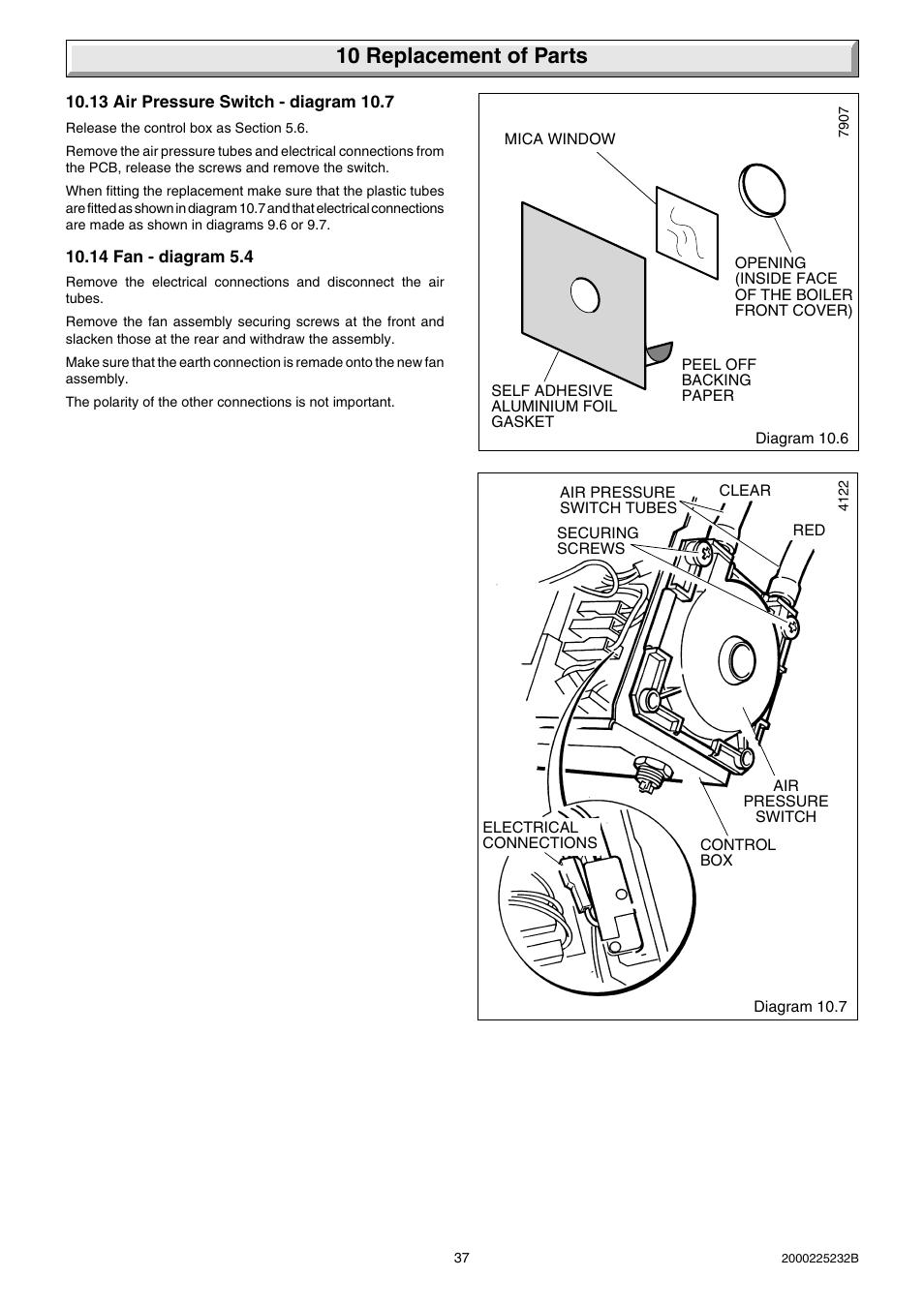10 replacement of parts | Glow-worm Ultimate 50FF User Manual | Page 37 / 40