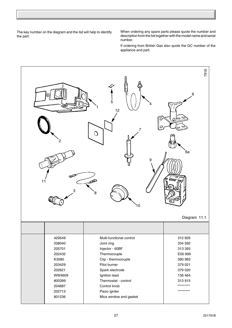 11 spare parts | Glow-worm Ultimate 60BF User Manual | Page 27 / 28