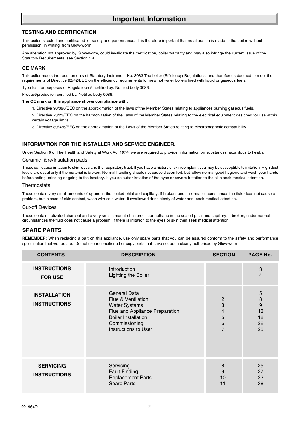 Important information | Glow-worm Ultimate 60FF User Manual | Page 2 / 40