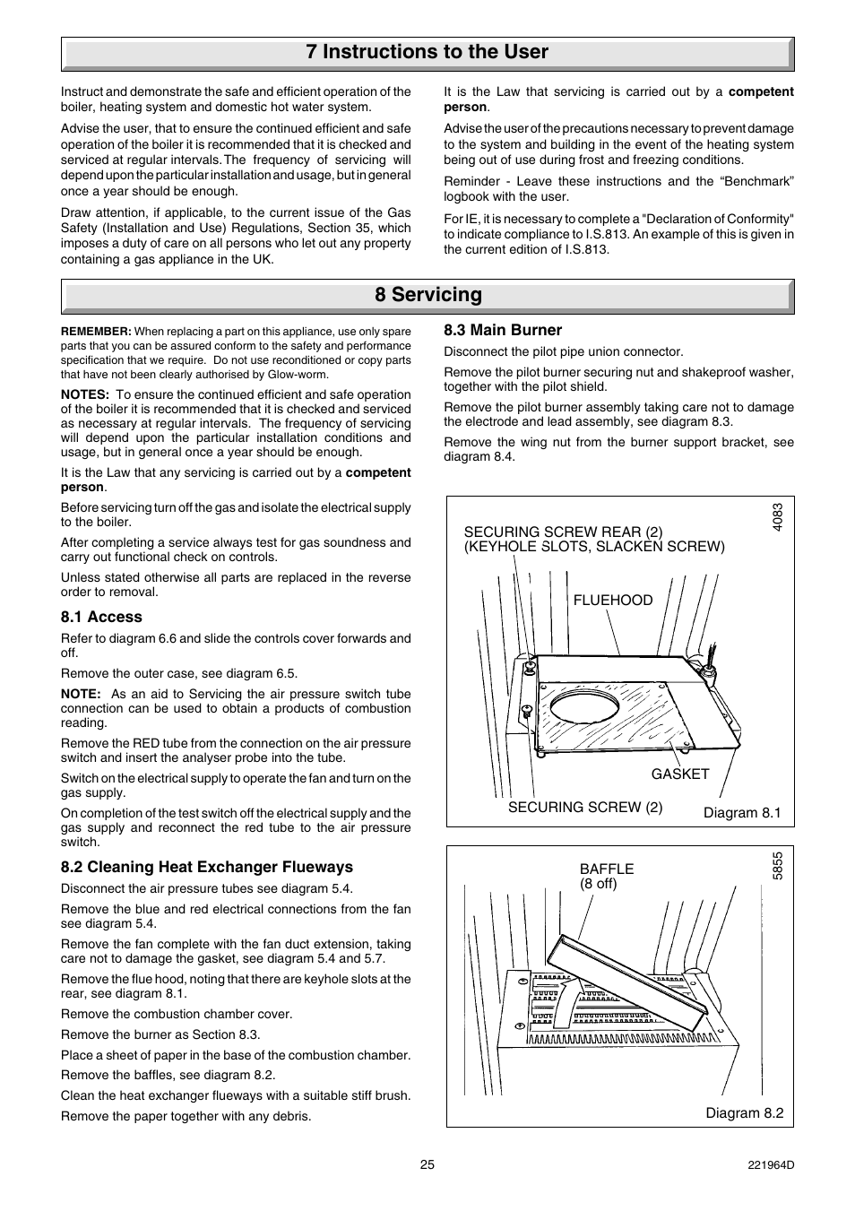7 instructions to the user, 8 servicing | Glow-worm Ultimate 60FF User Manual | Page 25 / 40