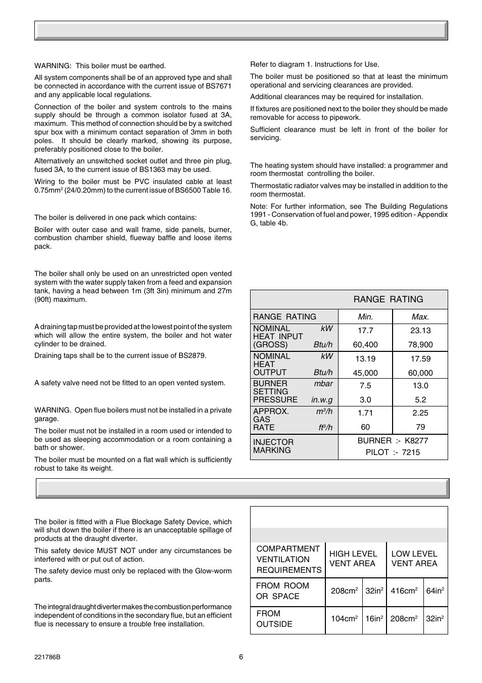 1 general data, 2 flue and ventilation | Glow-worm Ultimate 60CF User Manual | Page 6 / 20