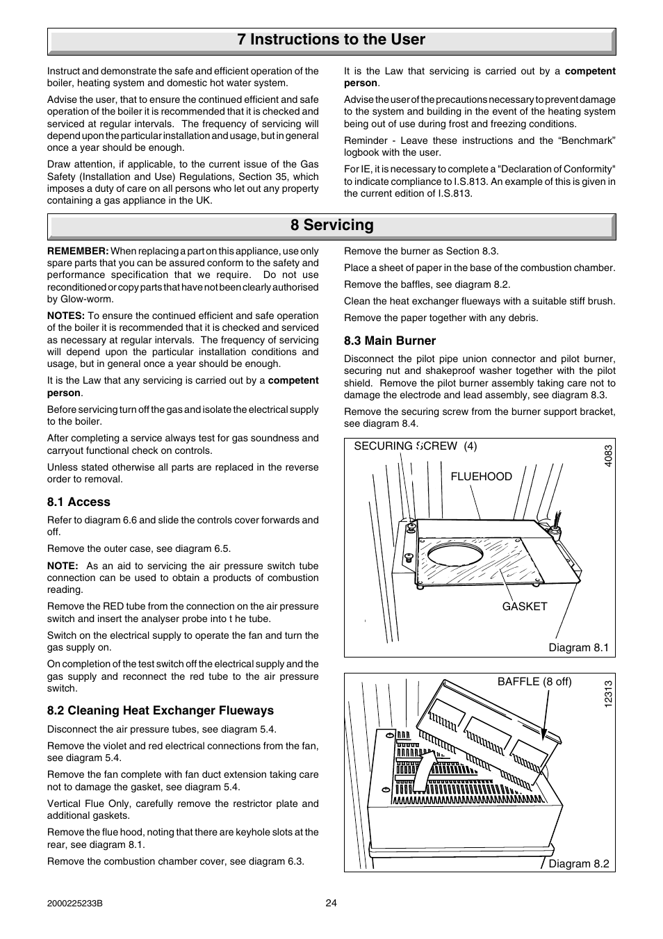 7 instructions to the user, 8 servicing | Glow-worm Ultimate 80FF User Manual | Page 24 / 36