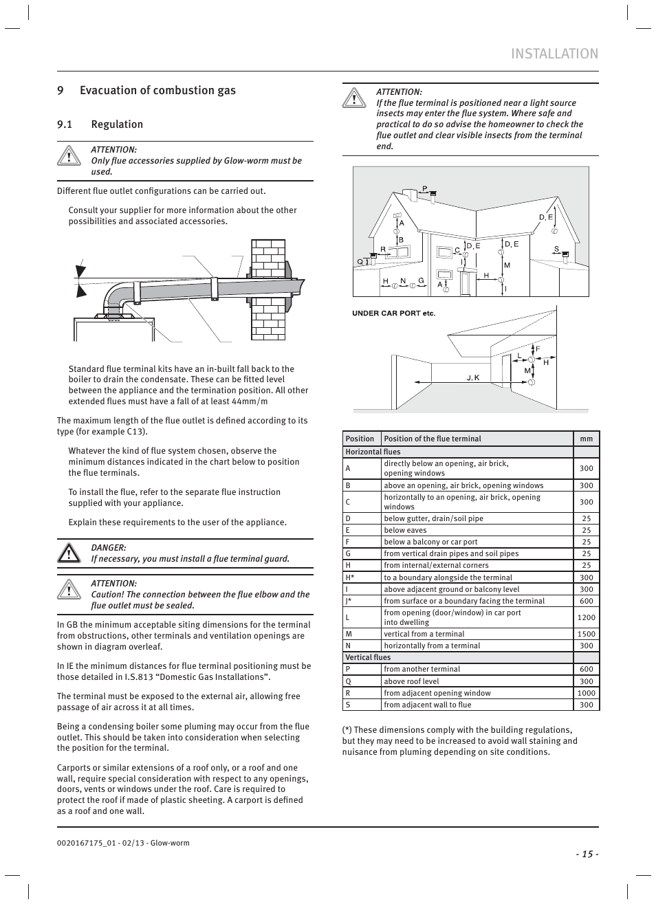 Installation, 9 evacuation of combustion gas | Glow-worm Ultimate c User Manual | Page 17 / 56