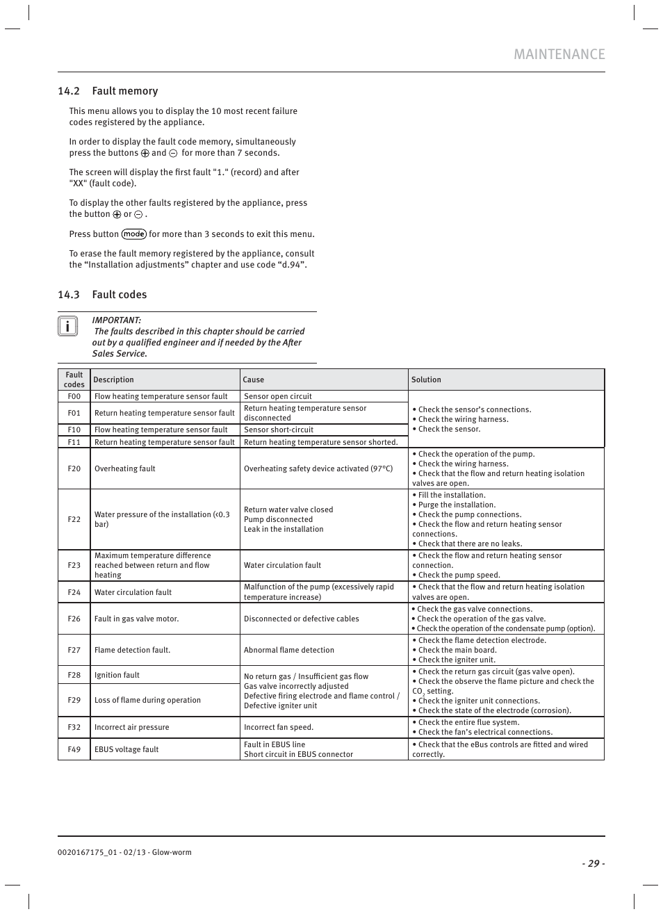 Maintenance, 3 fault codes | Glow-worm Ultimate c User Manual | Page 31 / 56