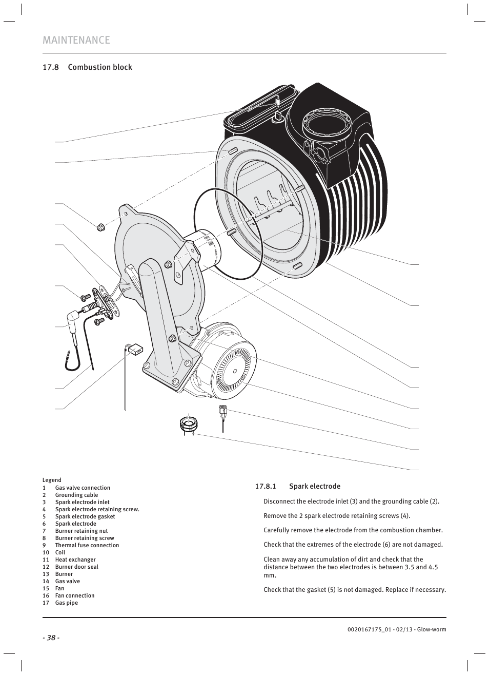 Maintenance, 8 combustion block | Glow-worm Ultimate c User Manual | Page 40 / 56