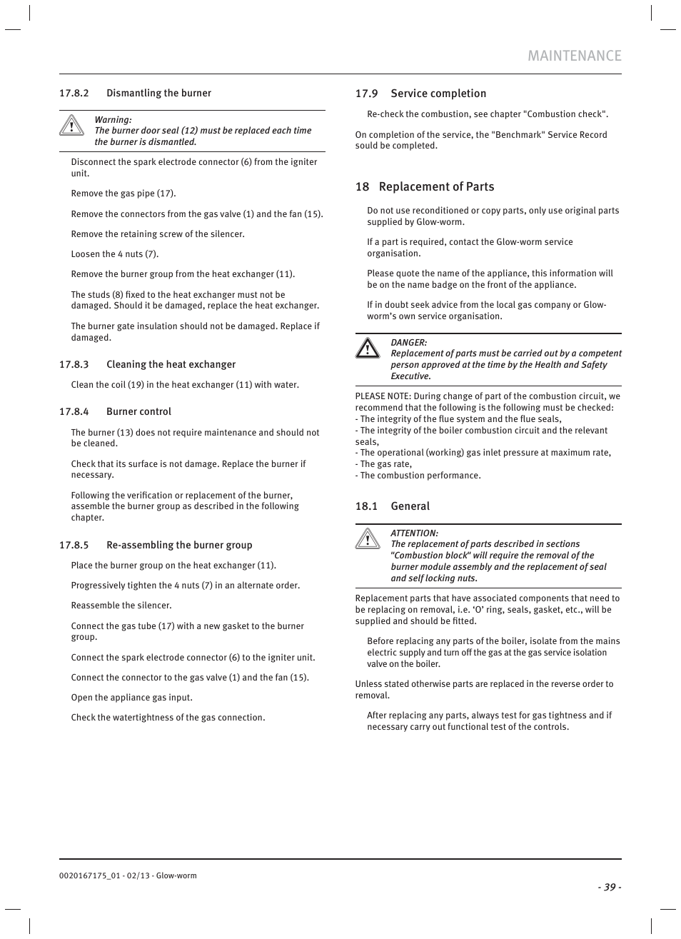 Maintenance | Glow-worm Ultimate c User Manual | Page 41 / 56