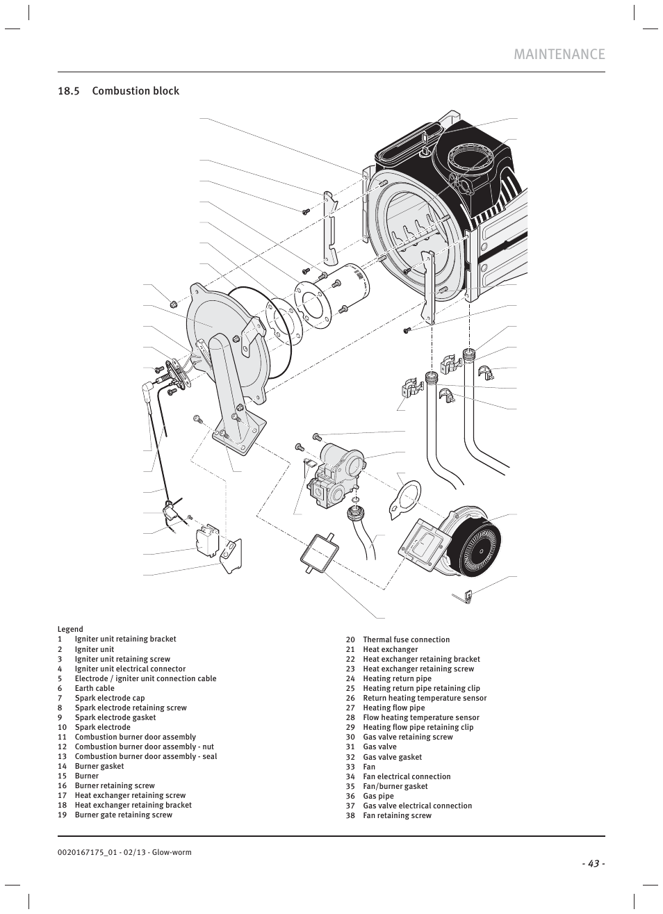 Maintenance, 5 combustion block | Glow-worm Ultimate c User Manual | Page 45 / 56