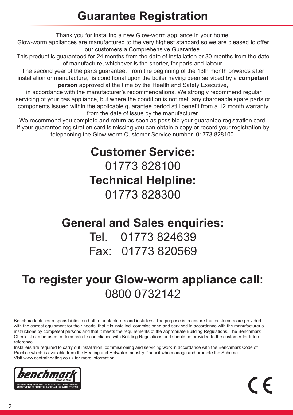 Guarantee registration | Glow-worm Ultracom cx User Manual | Page 2 / 68