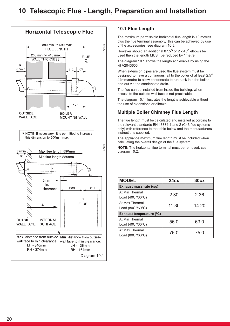 Horizontal telescopic flue | Glow-worm Ultracom cx User Manual | Page 20 / 68