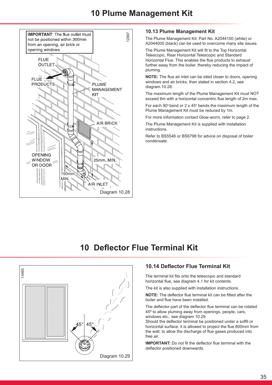 10 plume management kit, 10 deflector flue terminal kit, 14 deflector flue terminal kit | Glow-worm Ultracom cx User Manual | Page 35 / 68