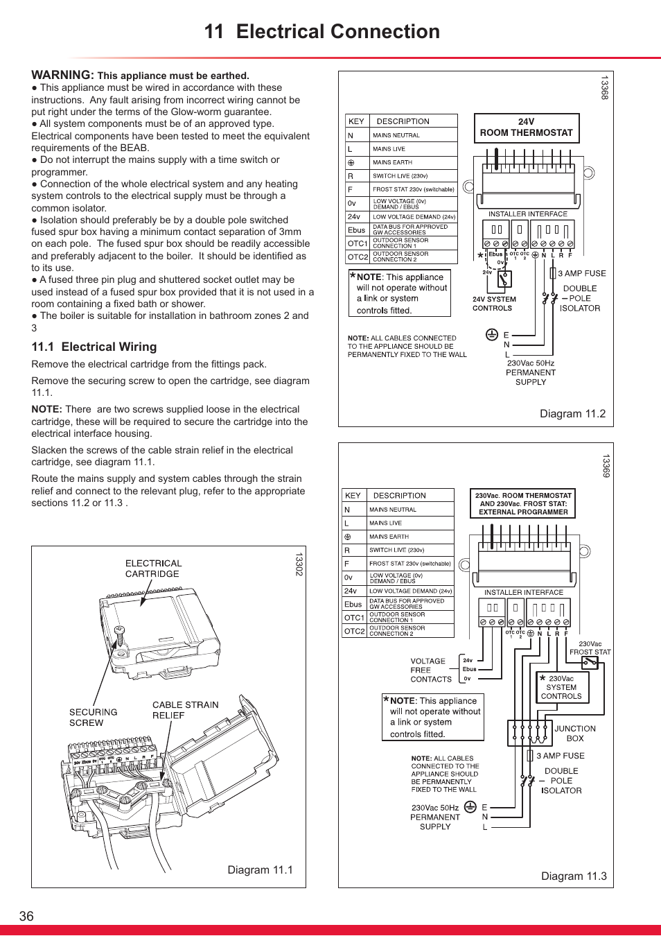 11 electrical connection | Glow-worm Ultracom cx User Manual | Page 36 / 68