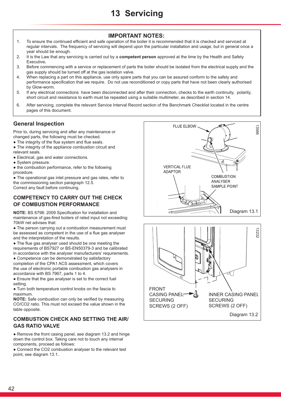 13 servicing, General inspection | Glow-worm Ultracom cx User Manual | Page 42 / 68