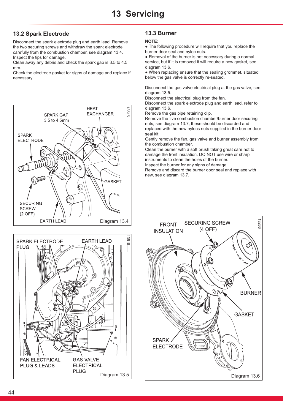 13 servicing, 2 spark electrode, 3 burner | Glow-worm Ultracom cx User Manual | Page 44 / 68