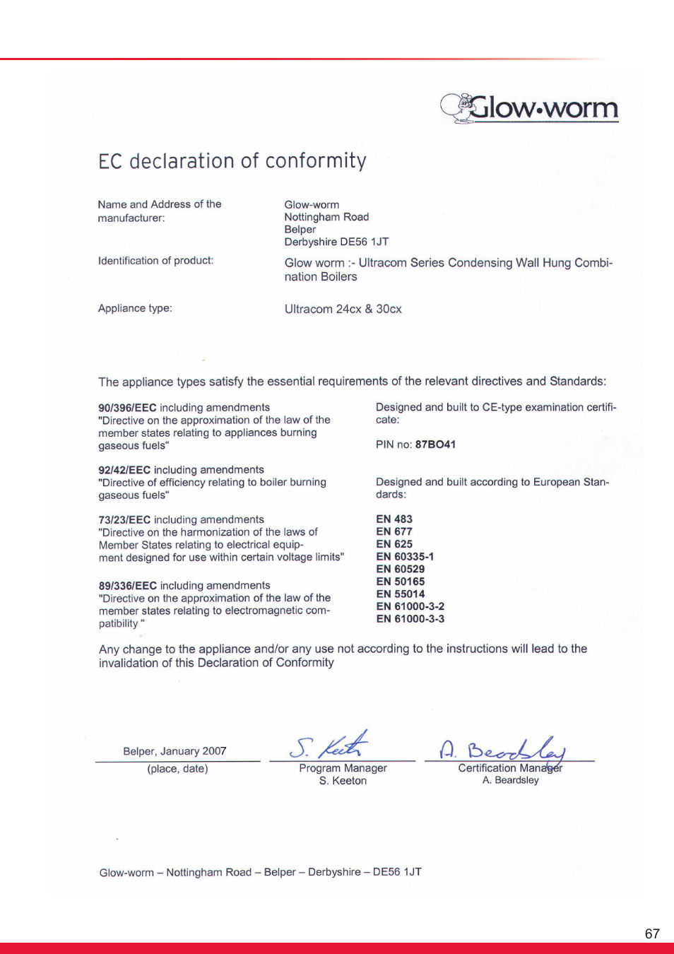 Glow-worm Ultracom cx User Manual | Page 67 / 68