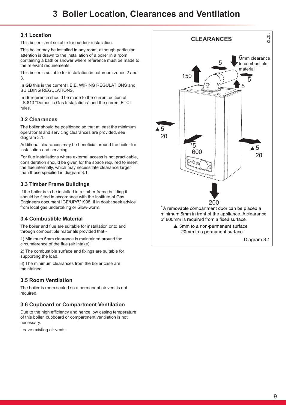 3 boiler location, clearances and ventilation | Glow-worm Ultracom cx User Manual | Page 9 / 68