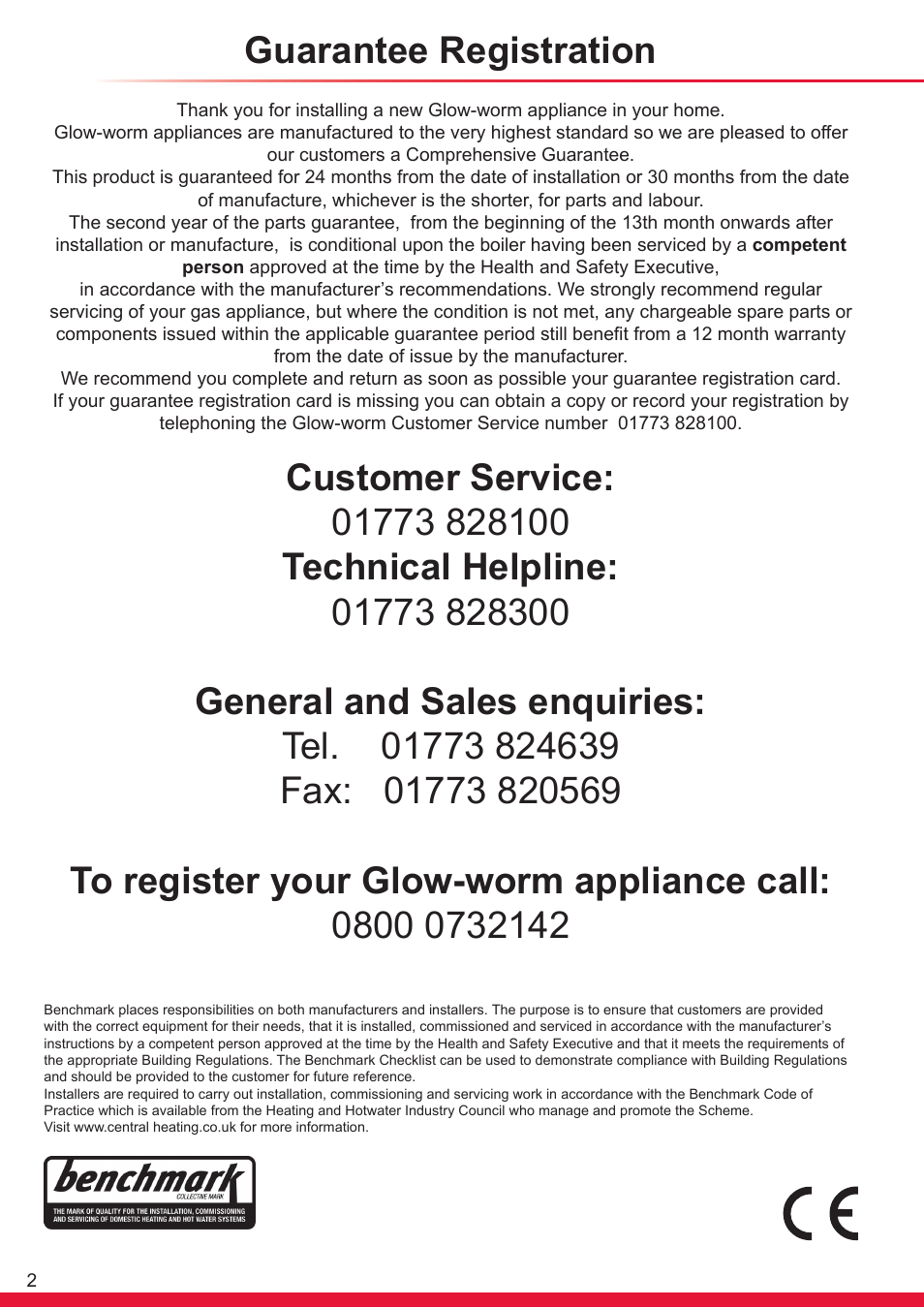 Guarantee registration | Glow-worm Ultracom cxi User Manual | Page 2 / 68