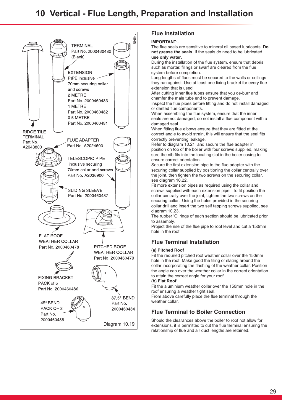 Flue installation, Flue terminal installation, Flue terminal to boiler connection | Glow-worm Ultracom cxi User Manual | Page 29 / 68
