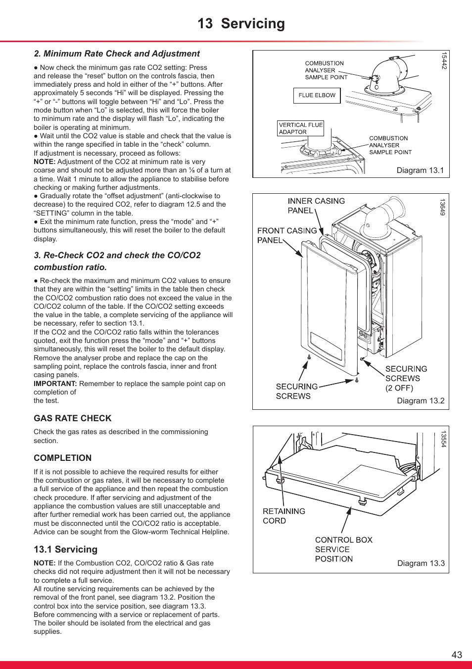 13 servicing, 1 servicing | Glow-worm Ultracom cxi User Manual | Page 43 / 68