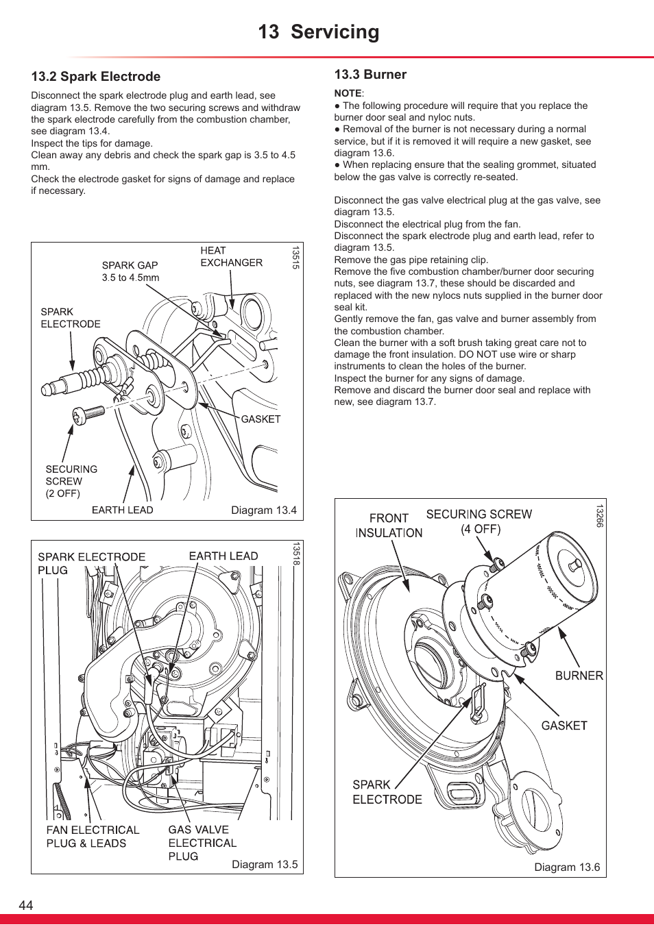 13 servicing, 2 spark electrode, 3 burner | Glow-worm Ultracom cxi User Manual | Page 44 / 68