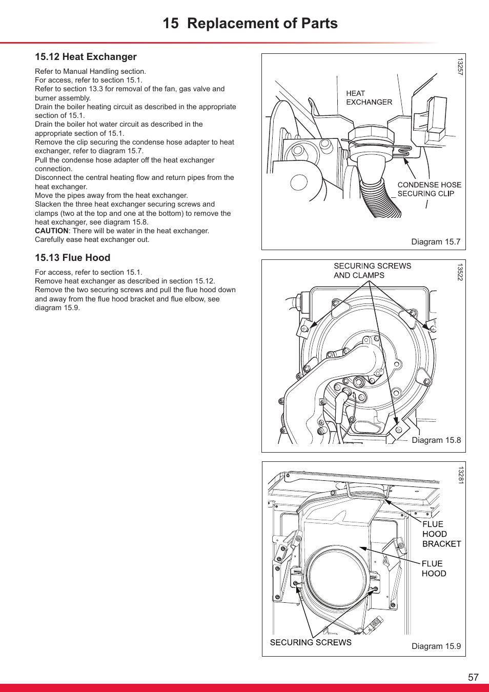 15 replacement of parts, 13 flue hood | Glow-worm Ultracom cxi User Manual | Page 57 / 68