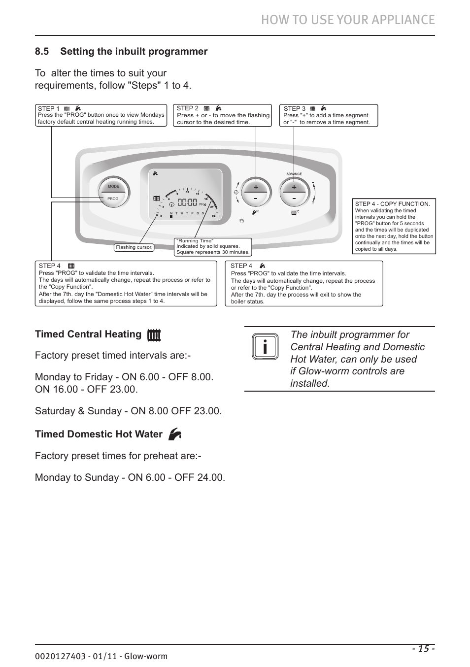 How to use your appliance | Glow-worm Ultracom hxi User Manual | Page 15 / 20