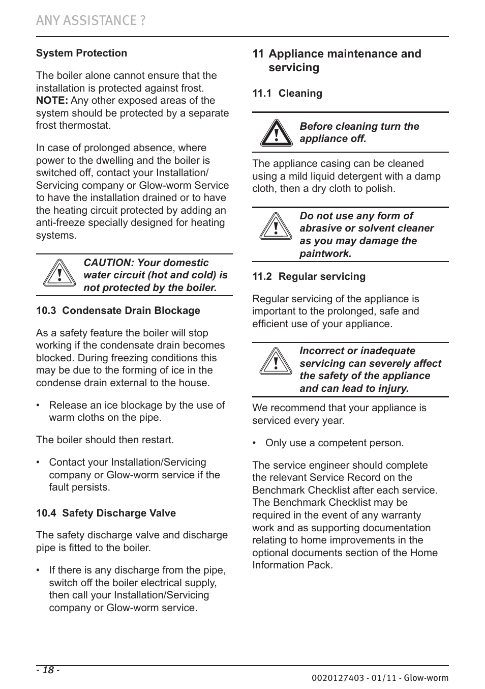 Any assistance | Glow-worm Ultracom hxi User Manual | Page 18 / 20