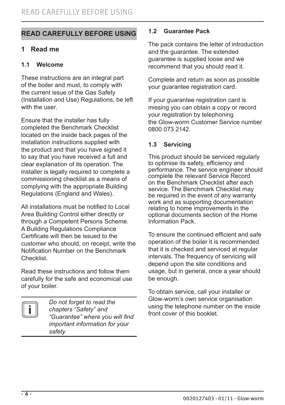 Read carefully before using | Glow-worm Ultracom hxi User Manual | Page 4 / 20