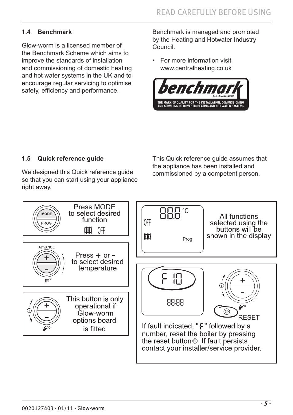 Read carefully before using | Glow-worm Ultracom hxi User Manual | Page 5 / 20