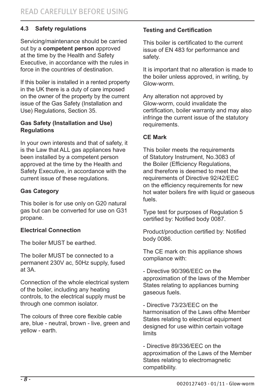 Read carefully before using | Glow-worm Ultracom hxi User Manual | Page 8 / 20