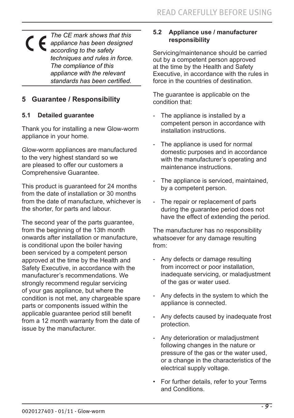 Read carefully before using | Glow-worm Ultracom hxi User Manual | Page 9 / 20
