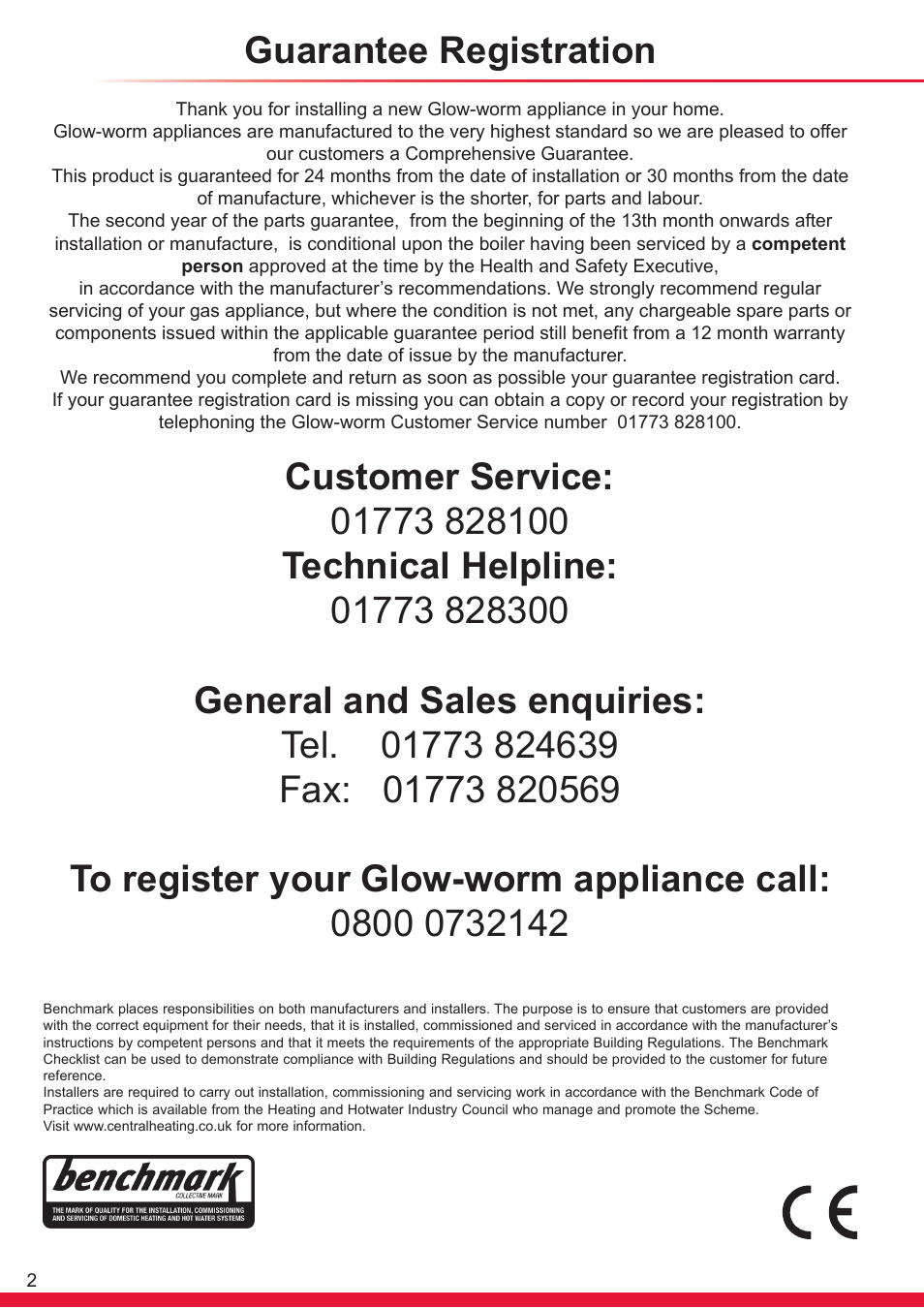 Guarantee registration | Glow-worm Ultracom sxi User Manual | Page 2 / 64