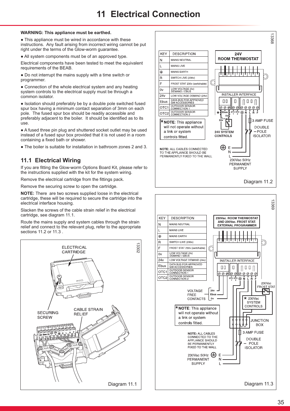 11 electrical connection, 1 electrical wiring | Glow-worm Ultracom sxi User Manual | Page 35 / 64