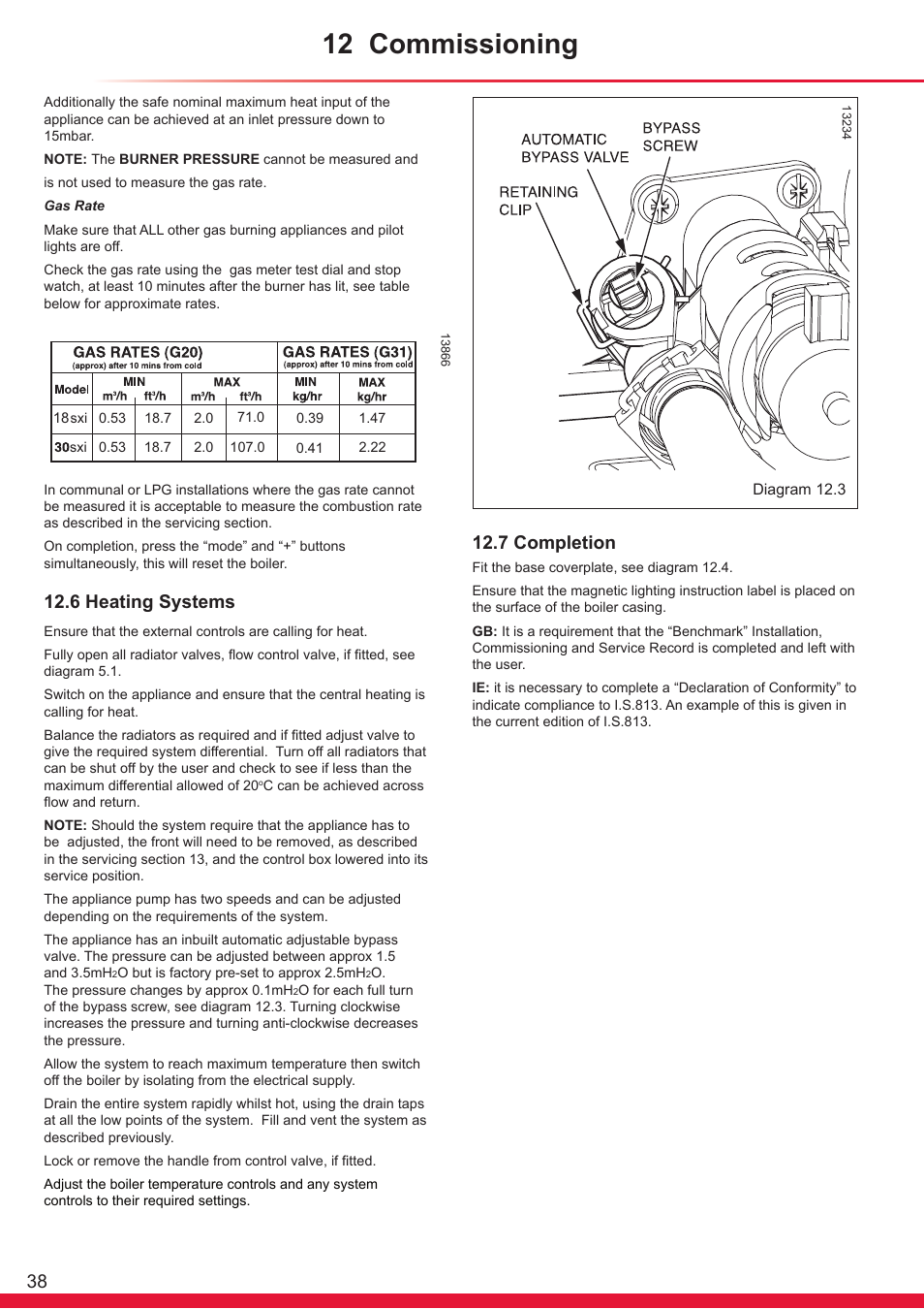 12 commissioning, 6 heating systems, 7 completion | Glow-worm Ultracom sxi User Manual | Page 38 / 64