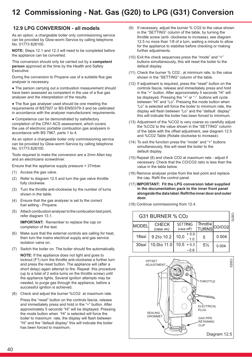 9 lpg conversion - all models | Glow-worm Ultracom sxi User Manual | Page 40 / 64