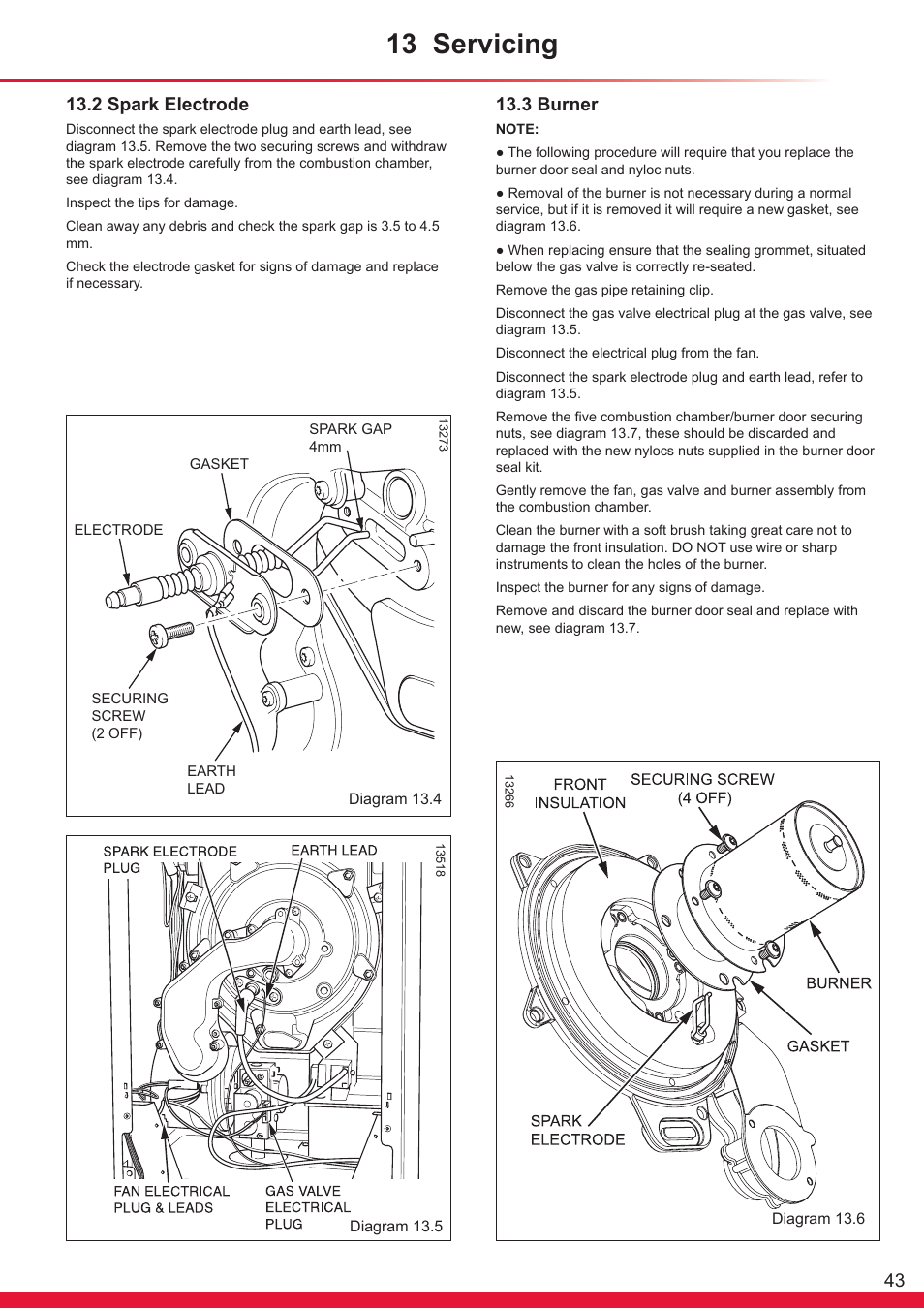 13 servicing, 2 spark electrode, 3 burner | Glow-worm Ultracom sxi User Manual | Page 43 / 64