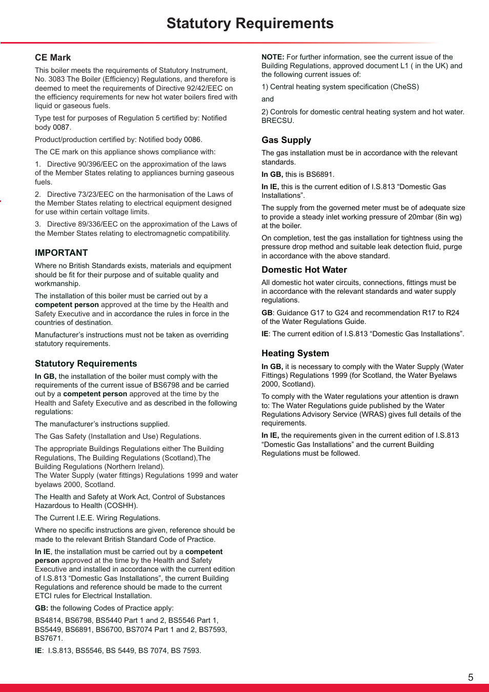 Statutory requirements | Glow-worm Ultracom sxi User Manual | Page 5 / 64