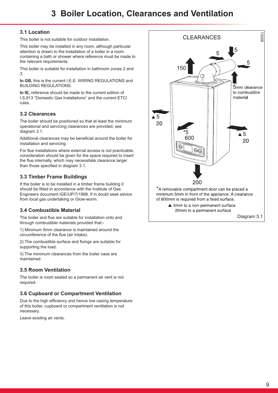 3 boiler location, clearances and ventilation | Glow-worm Ultracom sxi User Manual | Page 9 / 64