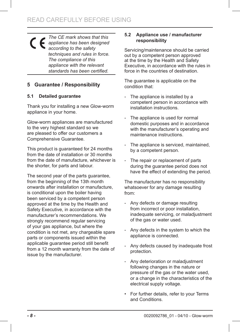 Read carefully before using | Glow-worm Ultracom2 sxi User Manual | Page 10 / 20