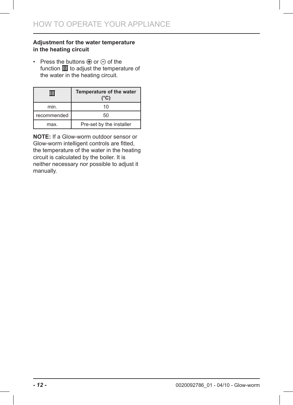 How to operate your appliance | Glow-worm Ultracom2 sxi User Manual | Page 14 / 20