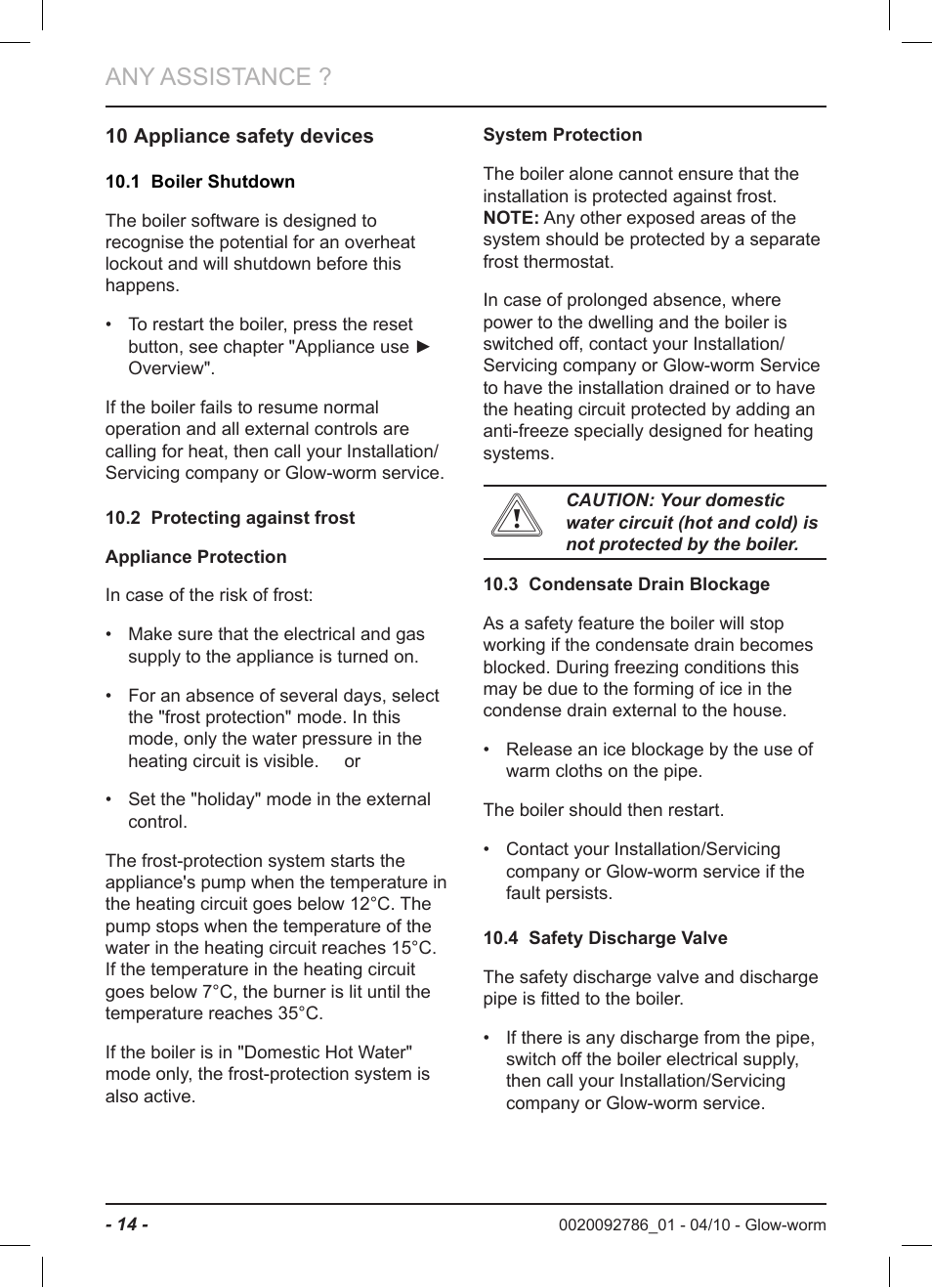 Any assistance | Glow-worm Ultracom2 sxi User Manual | Page 16 / 20
