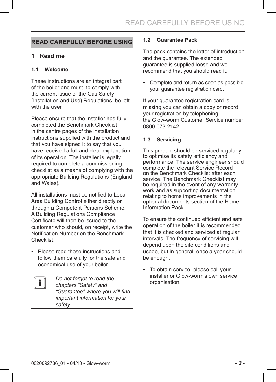 Read carefully before using | Glow-worm Ultracom2 sxi User Manual | Page 5 / 20