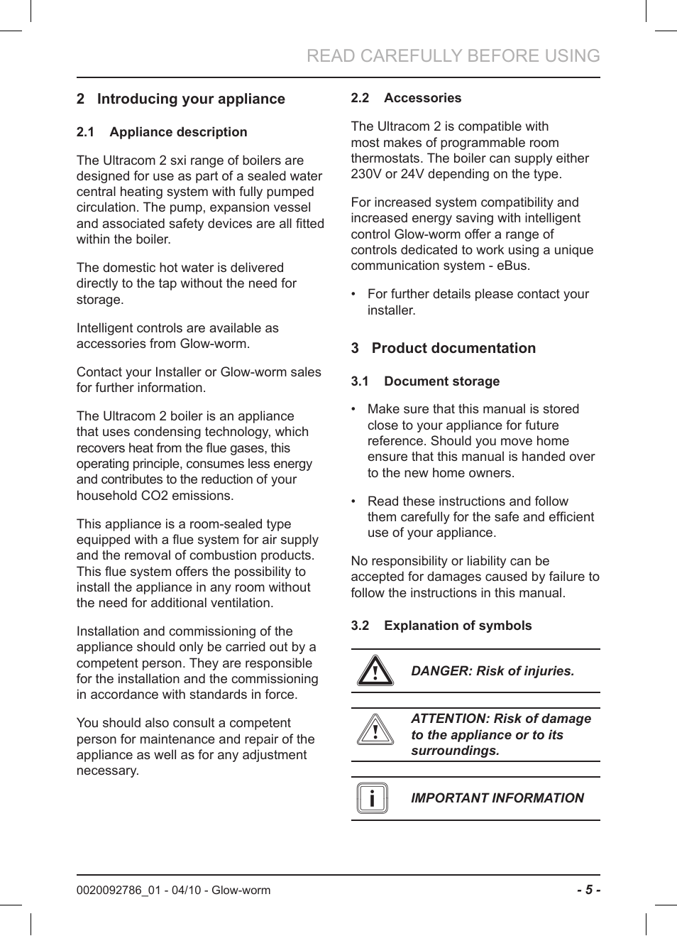 Read carefully before using | Glow-worm Ultracom2 sxi User Manual | Page 7 / 20