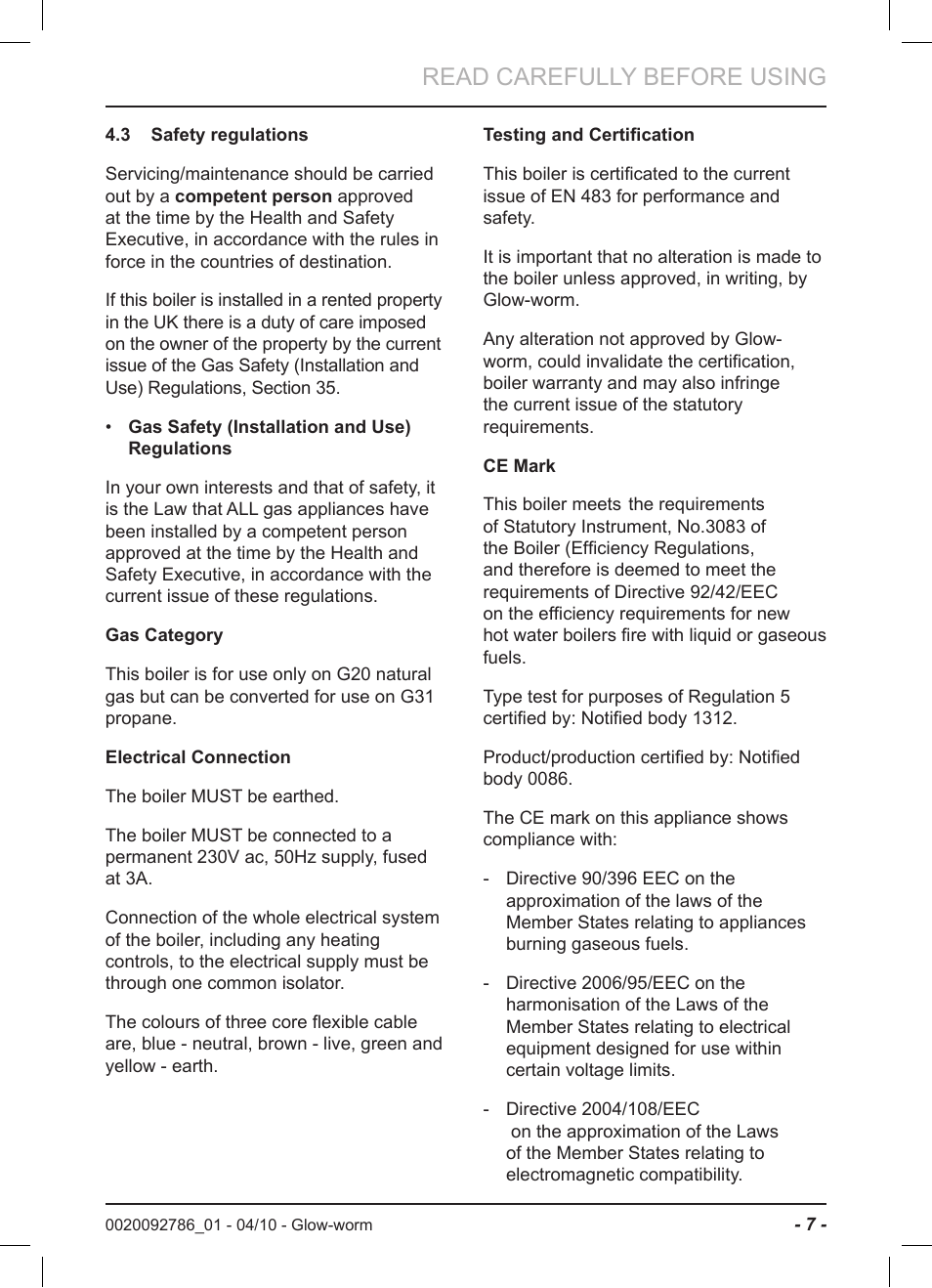 Read carefully before using | Glow-worm Ultracom2 sxi User Manual | Page 9 / 20