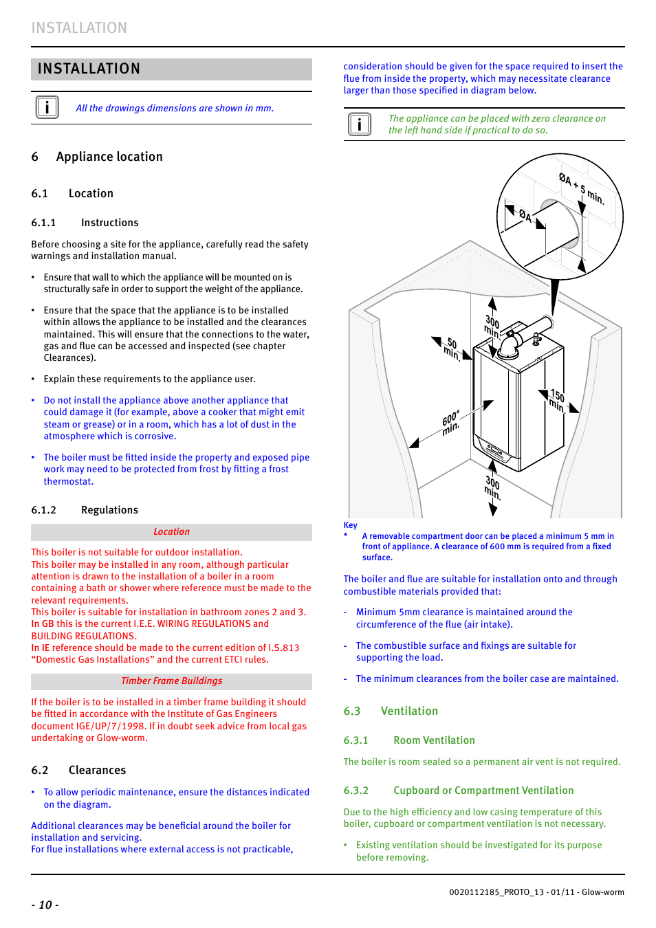 Installation, 6 appliance location | Glow-worm Ultracom2 35 Store User Manual | Page 12 / 68