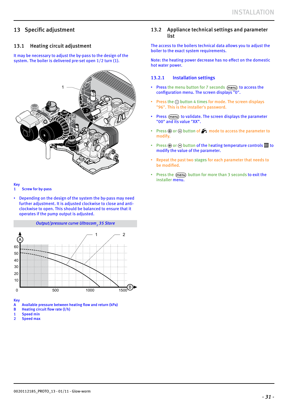 Installation, 13 specific adjustment | Glow-worm Ultracom2 35 Store User Manual | Page 33 / 68