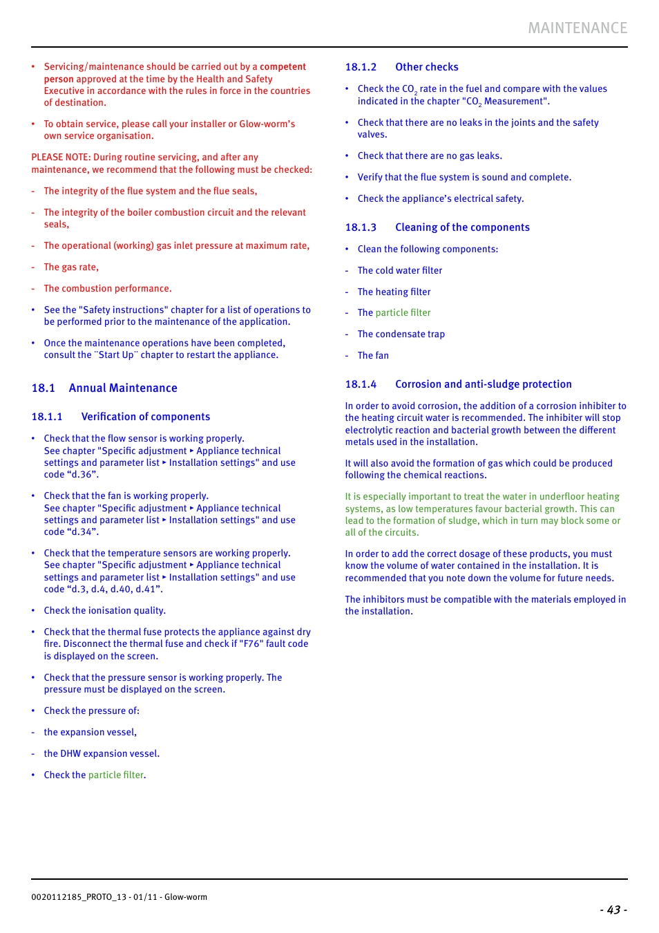 Maintenance | Glow-worm Ultracom2 35 Store User Manual | Page 45 / 68